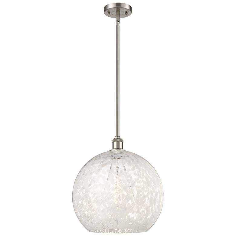 Image 1 Ballston 13.75"W Satin Nickel Stemmed Pendant w/ White Mouchette Shade