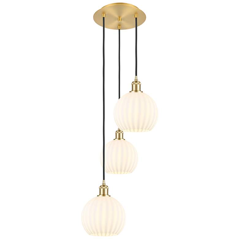 Image 1 Ballston 14.5"W 3 Light Gold Corded Multi Pendant w/ White Venetian Sh