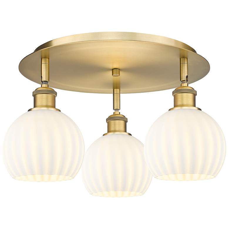 Image 1 Ballston 17.75"W 3 Light Brushed Brass Flush Mount w/ White Venetian S