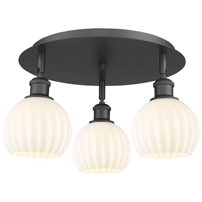 Image 1 Ballston 17.75"W 3 Light Matte Black Flush Mount w/ White Venetian Sha