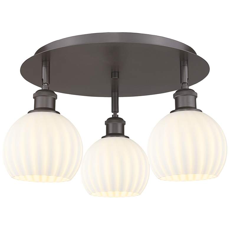 Image 1 Ballston 17.75"W 3 Light Oiled Bronze Flush Mount w/ White Venetian Sh