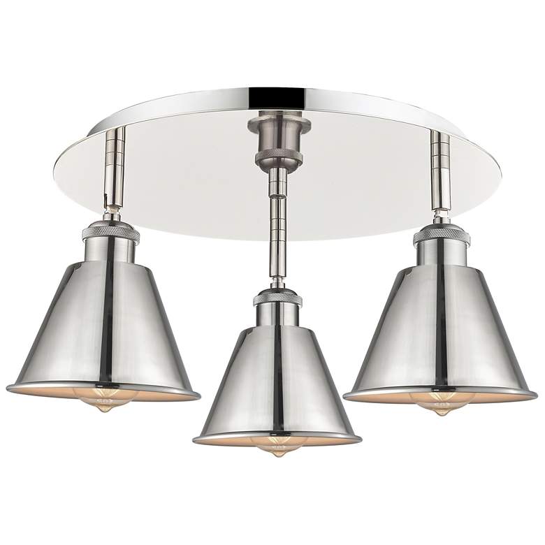 Image 1 Ballston 18.25 inch Wide 3 Light Polished Nickel Flush Mount With Nickel S
