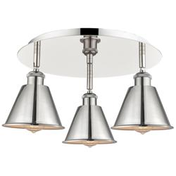 Ballston 18.25&quot; Wide 3 Light Polished Nickel Flush Mount With Nickel S