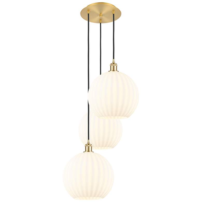 Image 1 Ballston 18.5"W 3 Light Gold Corded Multi Pendant w/ White Venetian Sh