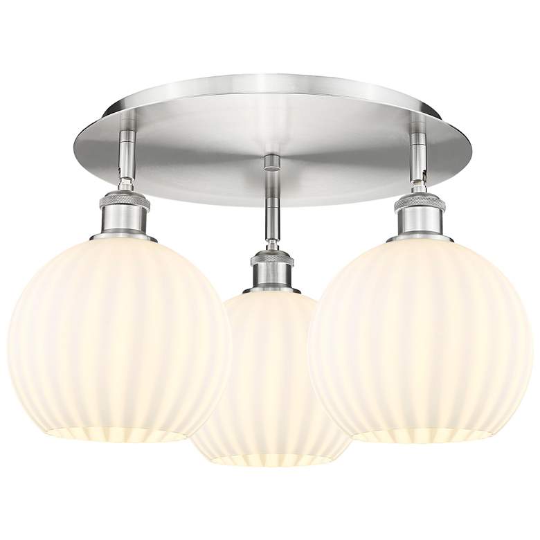 Image 1 Ballston 19.75"W 3 Light Satin Nickel Flush Mount w/ White Venetian Sh