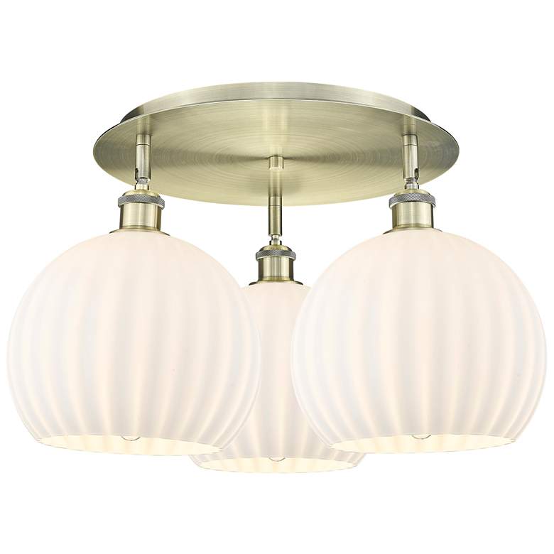 Image 1 Ballston 21.75"W 3 Light Antique Brass Flush Mount w/ White Venetian S