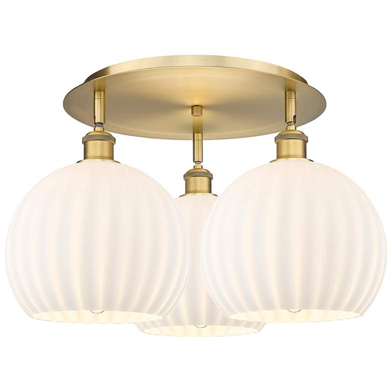 Image 1 Ballston 21.75"W 3 Light Brushed Brass Flush Mount w/ White Venetian S