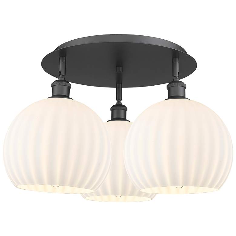 Image 1 Ballston 21.75"W 3 Light Matte Black Flush Mount w/ White Venetian Sha
