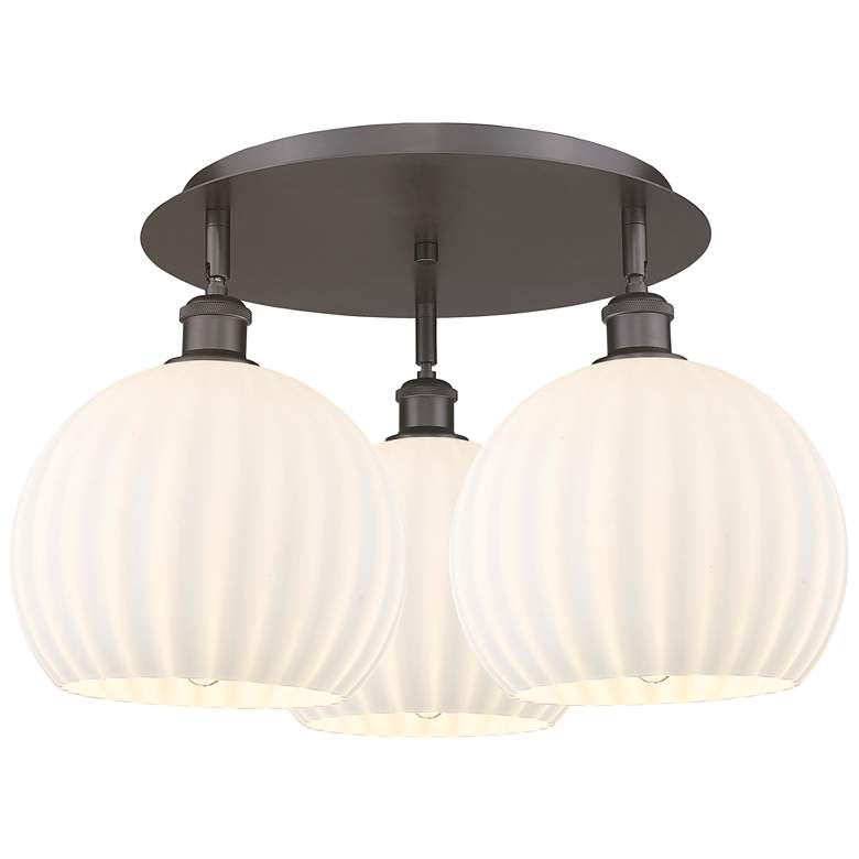 Image 1 Ballston 21.75"W 3 Light Oiled Bronze Flush Mount w/ White Venetian Sh