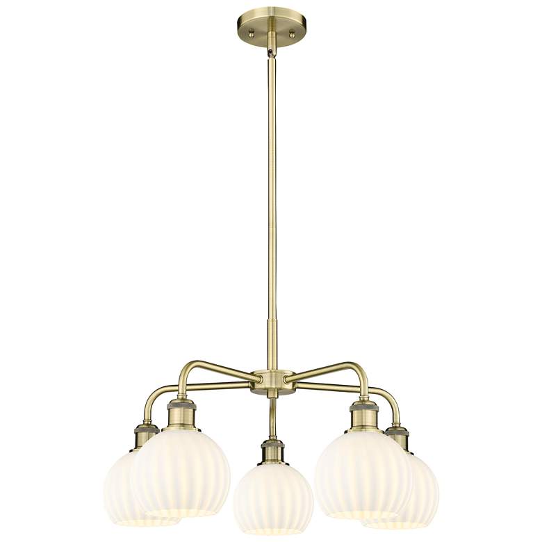 Image 1 Ballston 24"W 5 Light Antique Brass Stemmed Chandelier w/ Venetian Sha