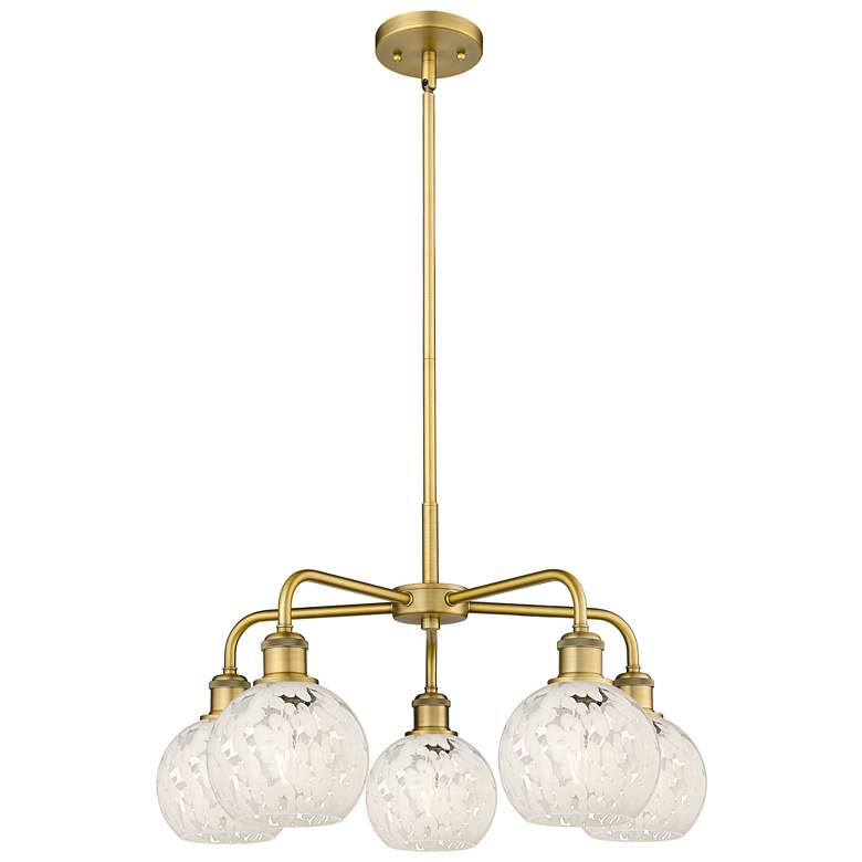 Image 1 Ballston 24"W 5 Light Brushed Brass Stemmed Chandelier w/ Mouchette Sh