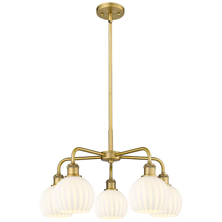 Image 1 Ballston 24"W 5 Light Brushed Brass Stemmed Chandelier w/ Venetian Sha