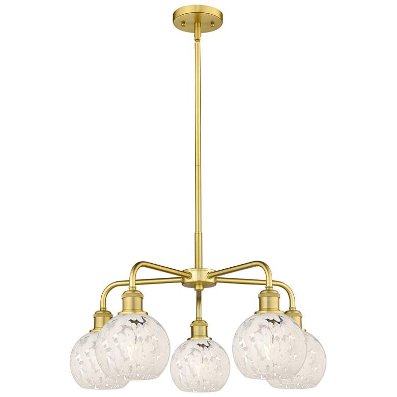 Image 1 Ballston 24"W 5 Light Gold Stemmed Chandelier w/ White Mouchette Shade