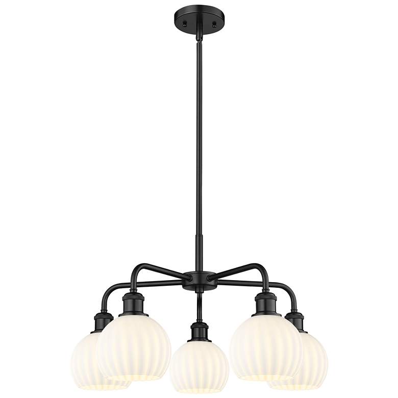 Image 1 Ballston 24"W 5 Light Matte Black Stemmed Chandelier w/ Venetian Shade