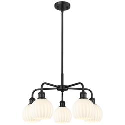 Ballston 24"W 5 Light Matte Black Stemmed Chandelier w/ Venetian Shade