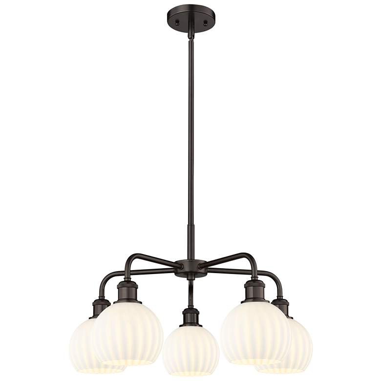 Image 1 Ballston 24"W 5 Light Oiled Bronze Stemmed Chandelier w/ Venetian Shad