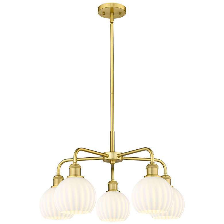 Image 1 Ballston 24"W 5 Light Satin Gold Stemmed Chandelier w/ White Venetian