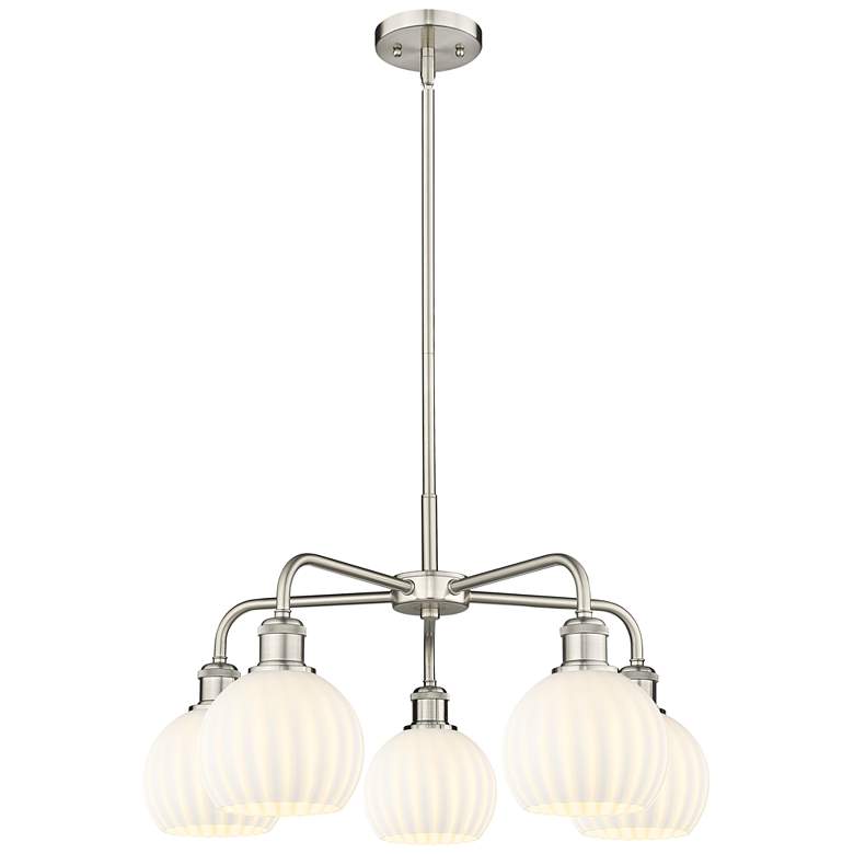 Image 1 Ballston 24"W 5 Light Satin Nickel Stemmed Chandelier w/ Venetian Shad