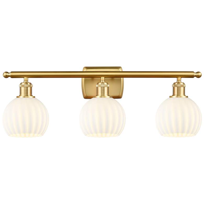 Image 1 Ballston 26" Wide 3 Light Satin Gold Bath Light With White Venetian Sh