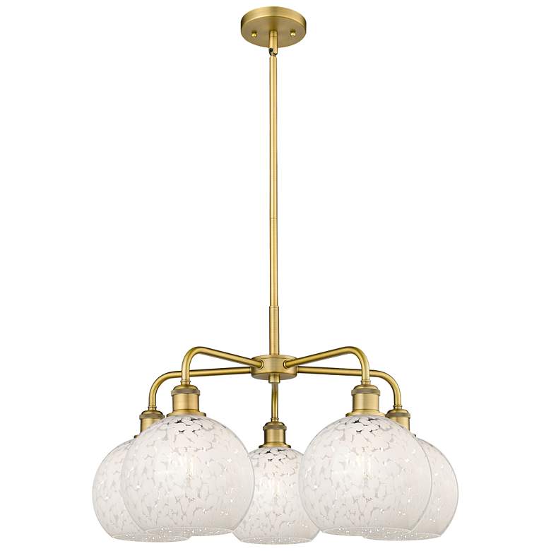 Image 1 Ballston 26"W 5 Light Brushed Brass Stemmed Chandelier w/ Mouchette Sh