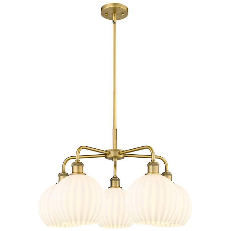 Image 1 Ballston 26"W 5 Light Brushed Brass Stemmed Chandelier w/ Venetian Sha