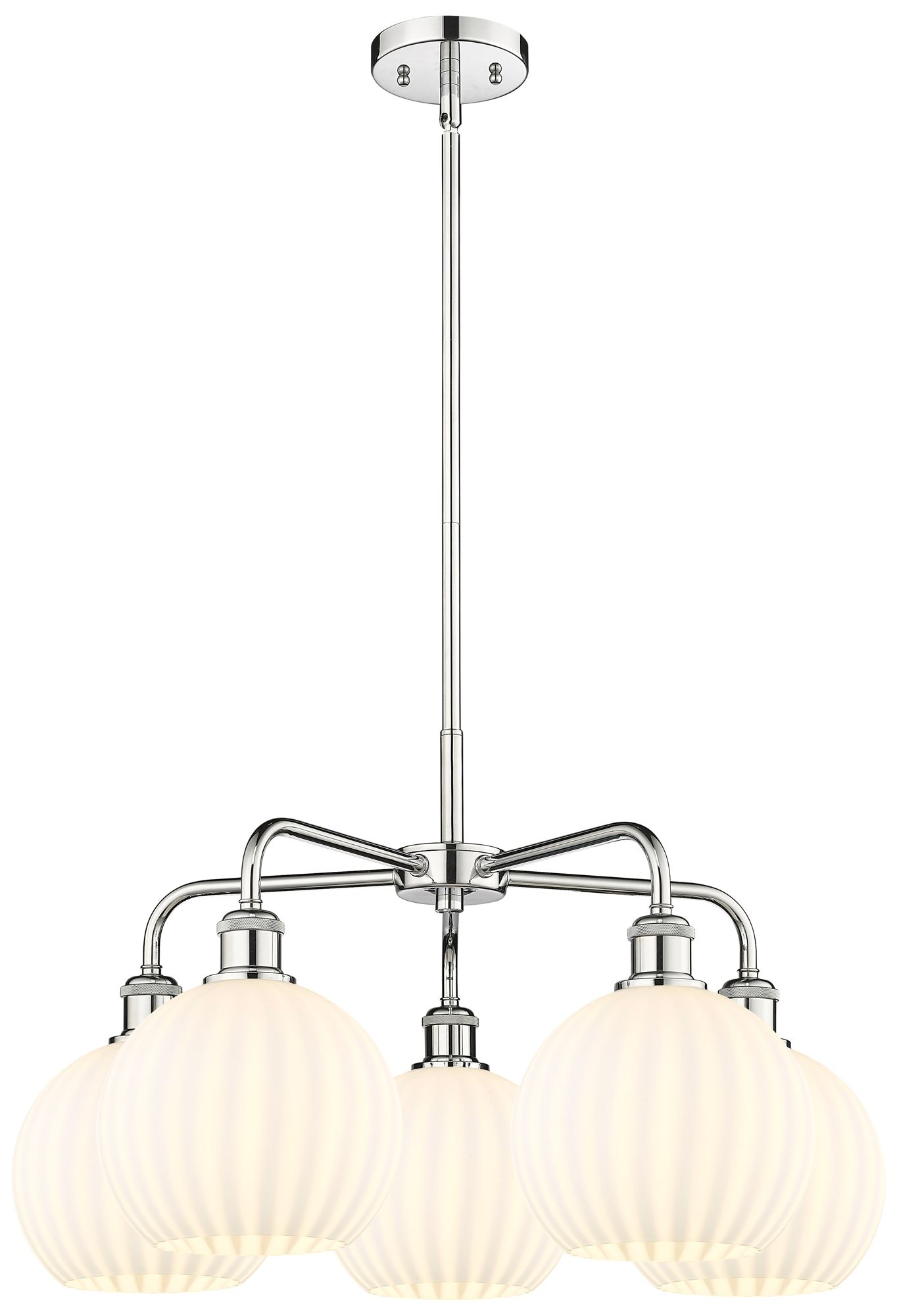 Ballston 26"W 5 Light Chrome Stemmed Chandelier w/ White Venetian Shad