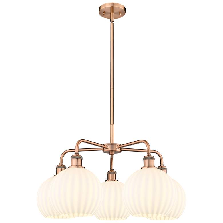 Image 1 Ballston 26"W 5 Light Copper Stemmed Chandelier w/ White Venetian Shad