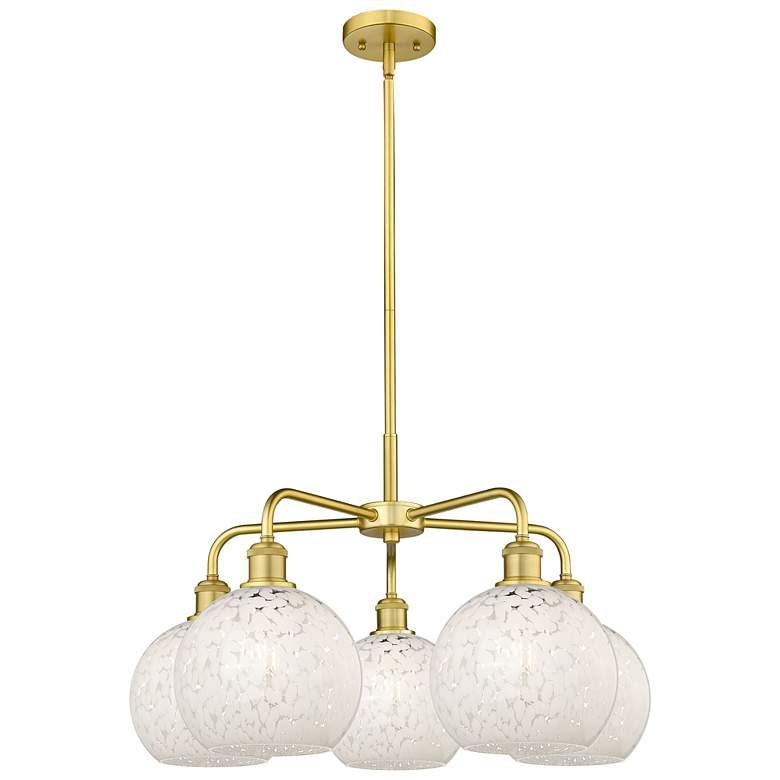 Image 1 Ballston 26"W 5 Light Gold Stemmed Chandelier w/ White Mouchette Shade