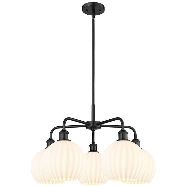Image 1 Ballston 26"W 5 Light Matte Black Stemmed Chandelier w/ Venetian Shade
