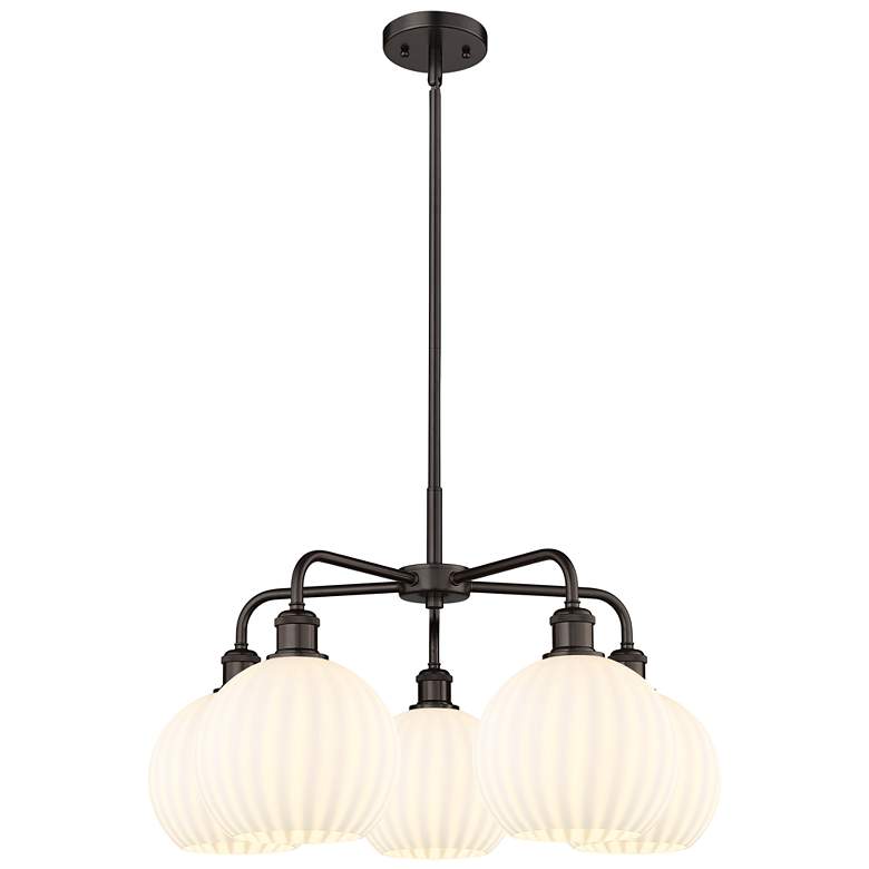 Image 1 Ballston 26"W 5 Light Oiled Bronze Stemmed Chandelier w/ Venetian Shad