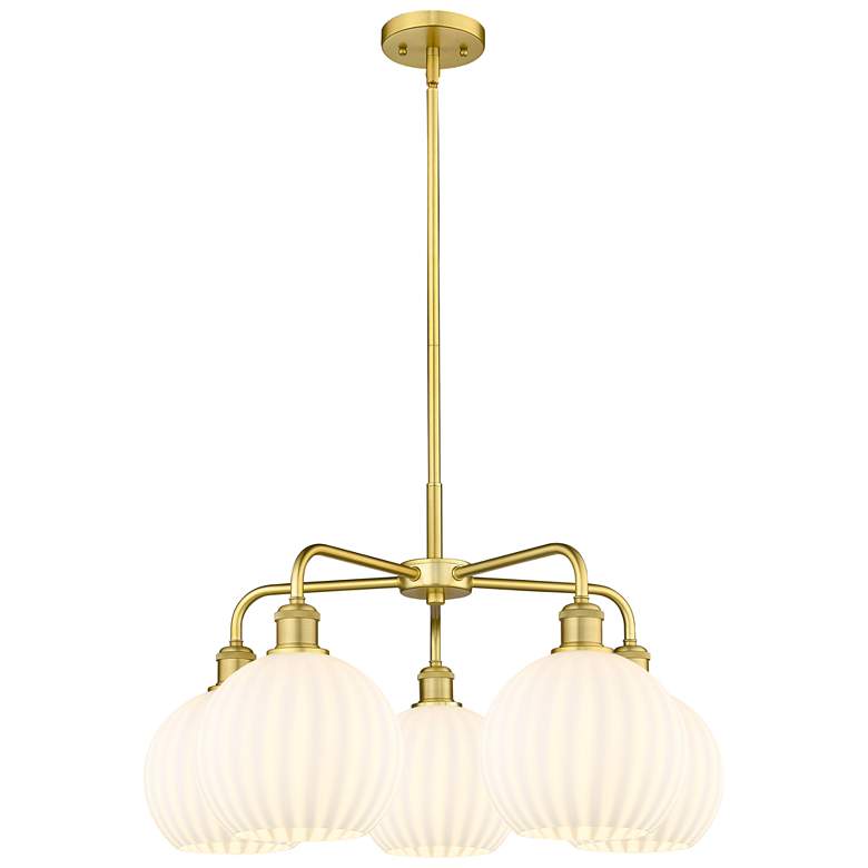 Image 1 Ballston 26"W 5 Light Satin Gold Stemmed Chandelier w/ White Venetian