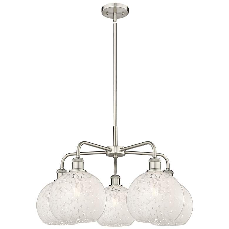 Image 1 Ballston 26"W 5 Light Satin Nickel Stemmed Chandelier w/ Mouchette Sha