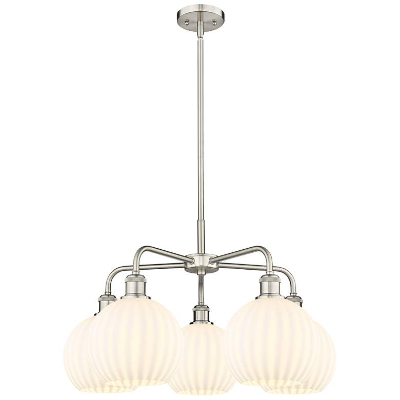 Image 1 Ballston 26"W 5 Light Satin Nickel Stemmed Chandelier w/ Venetian Shad