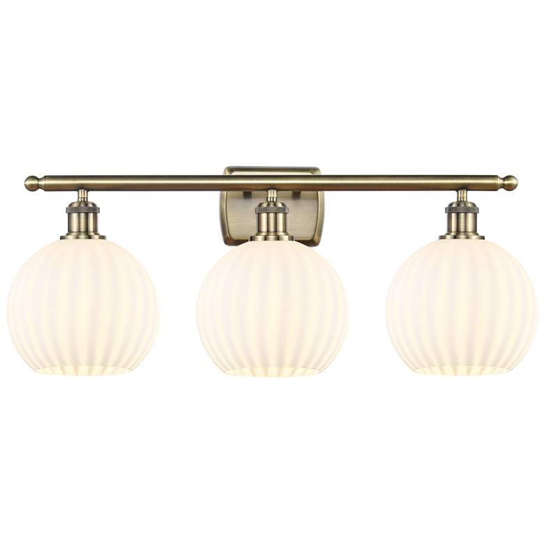 Image 1 Ballston 28" Wide 3 Light Antique Brass Bath Light w/ White Venetian S
