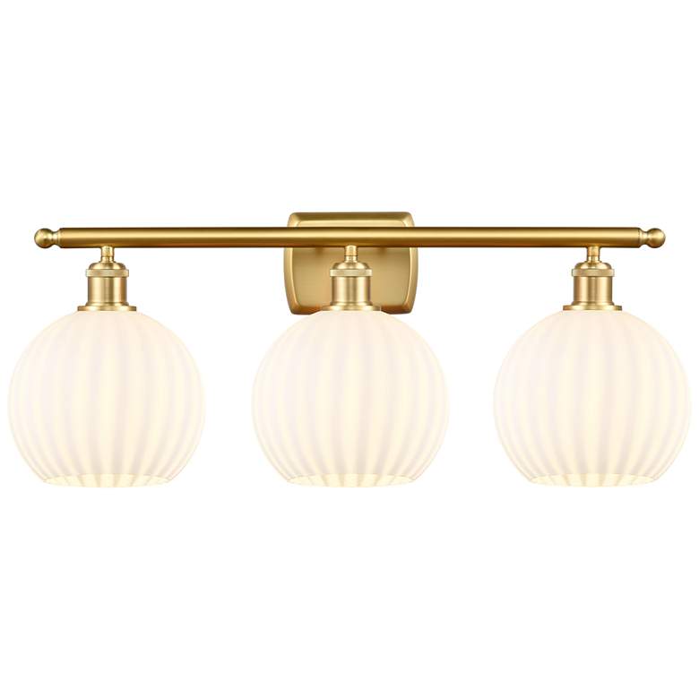 Image 1 Ballston 28" Wide 3 Light Satin Gold Bath Light With White Venetian Sh
