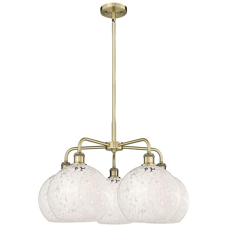 Image 1 Ballston 28"W 5 Light Antique Brass Stemmed Chandelier w/ Mouchette Sh