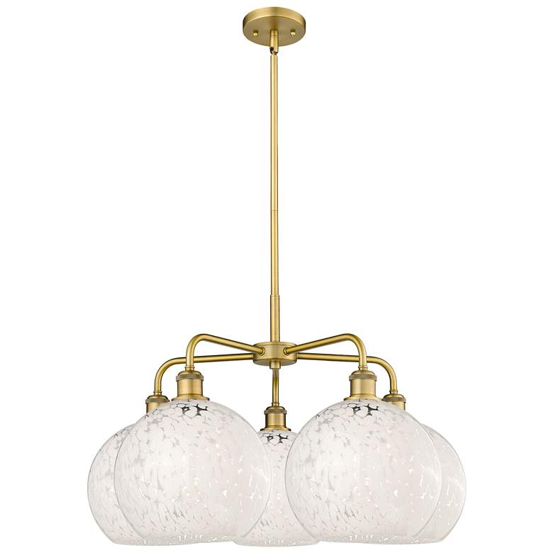Image 1 Ballston 28"W 5 Light Brushed Brass Stemmed Chandelier w/ Mouchette Sh