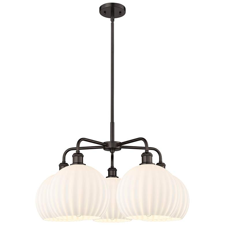 Image 1 Ballston 28"W 5 Light Oiled Bronze Stemmed Chandelier w/ Venetian Shad