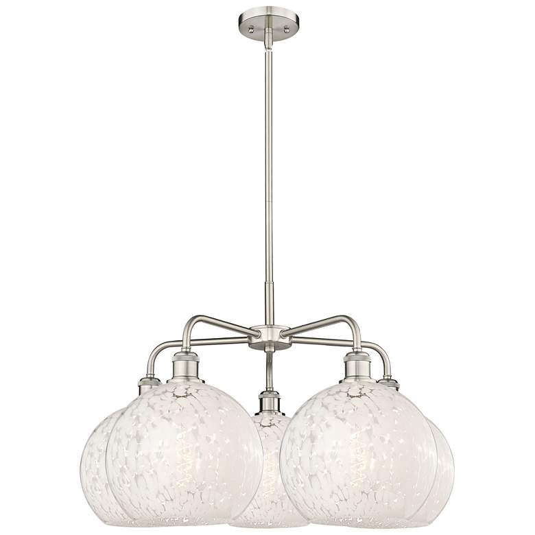 Image 1 Ballston 28"W 5 Light Satin Nickel Stemmed Chandelier w/ Mouchette Sha
