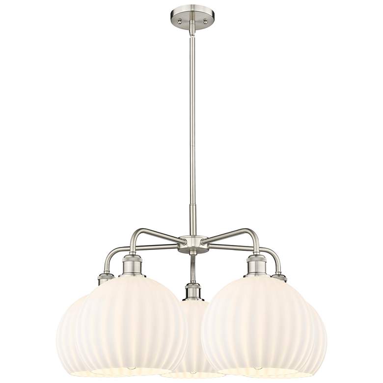Image 1 Ballston 28"W 5 Light Satin Nickel Stemmed Chandelier w/ Venetian Shad