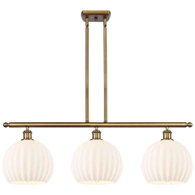 Image 1 Ballston 36.5"W 3 Light Brushed Brass Stem Island Light w/ Venetian Sh