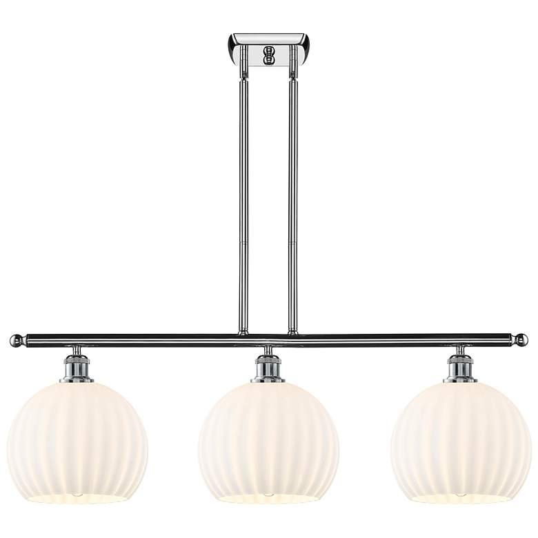 Image 1 Ballston 36.5"W 3 Light Chrome Stemmed Island Light w/ White Venetian
