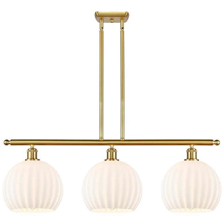 Image 1 Ballston 36.5"W 3 Light Gold Stemmed Island Light w/ White Venetian Sh