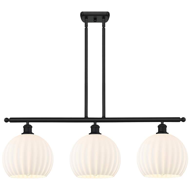 Image 1 Ballston 36.5"W 3 Light Matte Black Stemmed Island Light w/ Venetian S