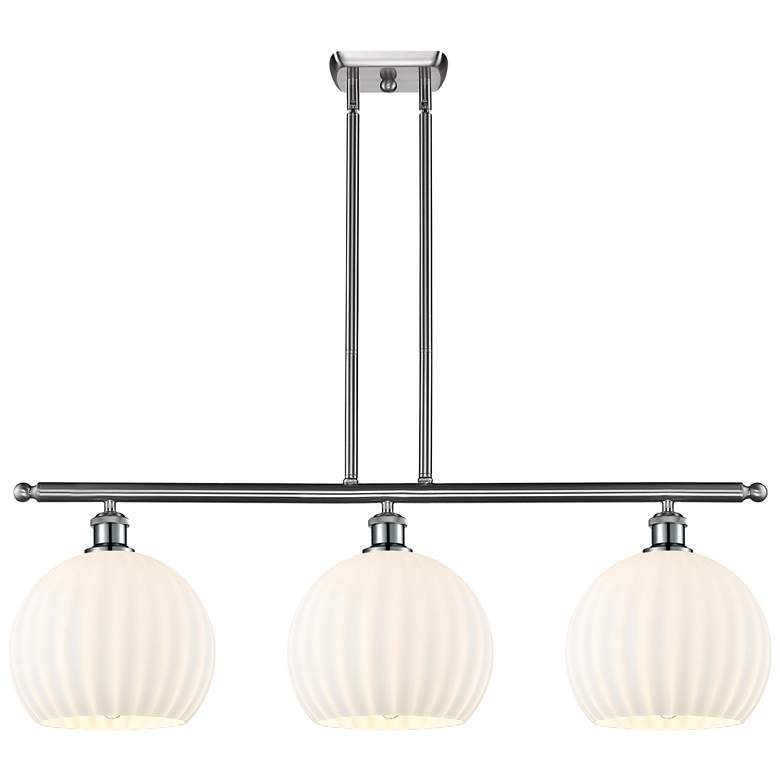 Image 1 Ballston 36.5"W 3 Light Satin Nickel Stemmed Island Light w/ Venetian