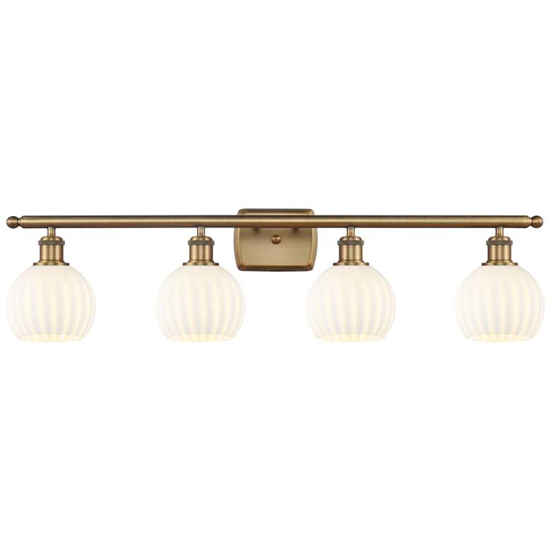 Image 1 Ballston 36" Wide 4 Light Brushed Brass Bath Light w/ White Venetian S