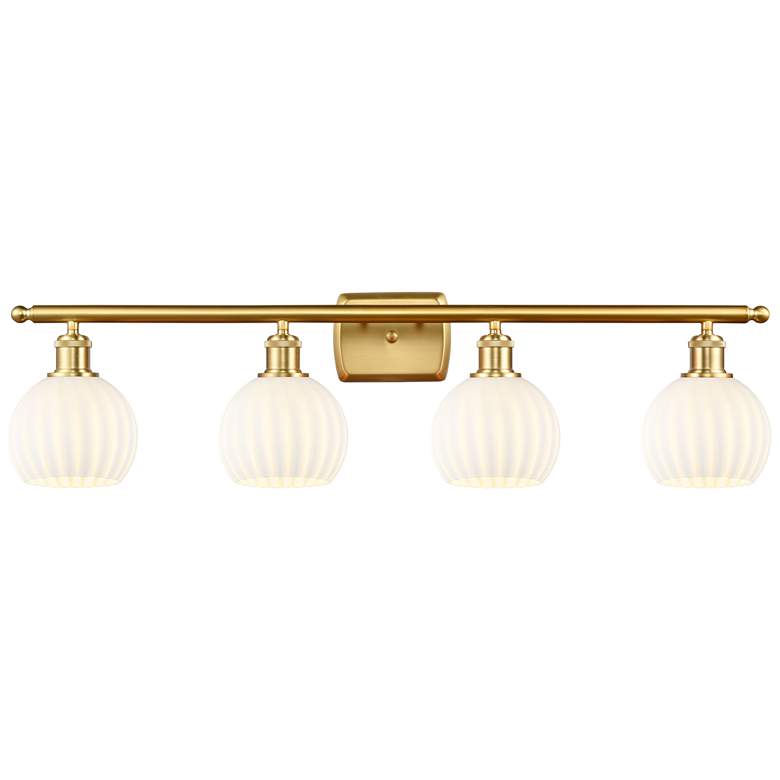 Image 1 Ballston 36" Wide 4 Light Satin Gold Bath Light With White Venetian Sh
