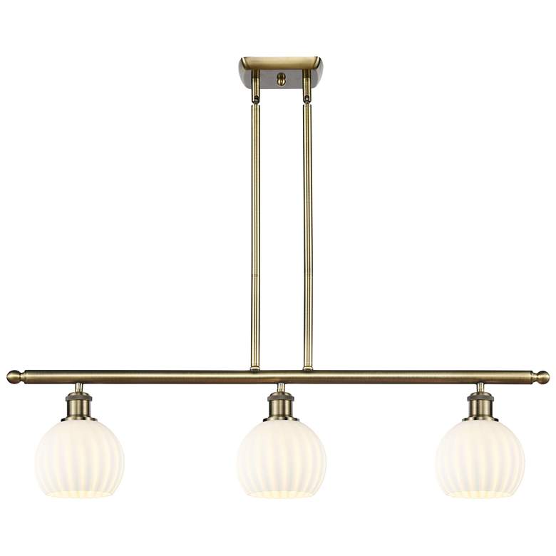 Image 1 Ballston 36"W 3 Light Antique Brass Stem Island Light w/ 6" Venet