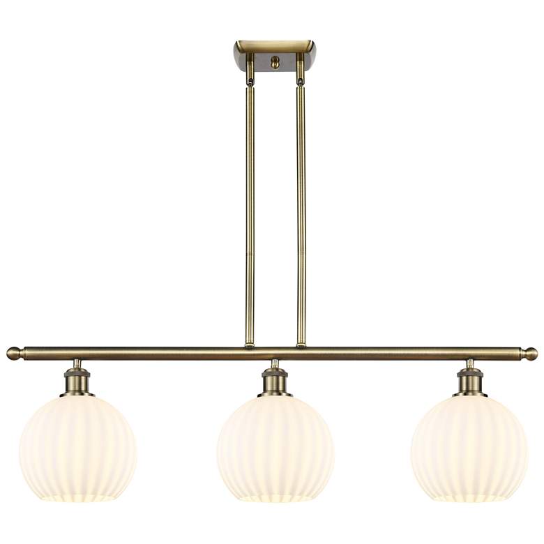 Image 1 Ballston 36"W 3 Light Antique Brass Stem Island Light w/ 8" Venet