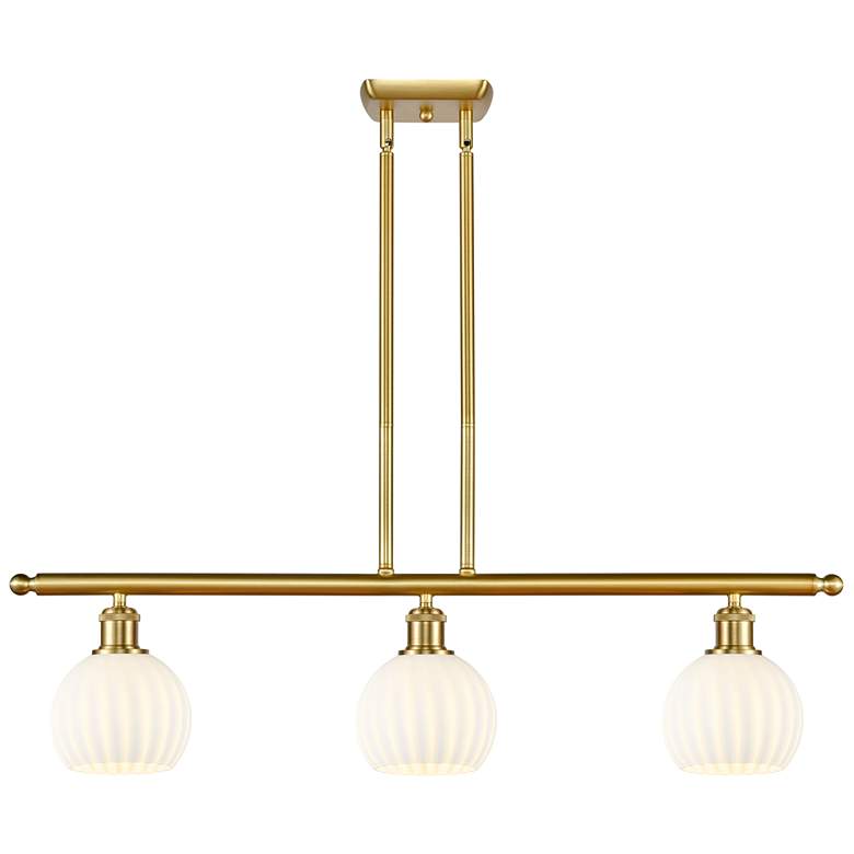 Image 1 Ballston 36"W 3 Light Gold Stemmed Island Light w/ 6" White Venet